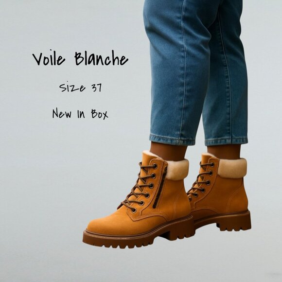 Voile Blanche Shoes - Voile Blanche Cleofe Shearling Leather Booties beige for women Size 37 EU New